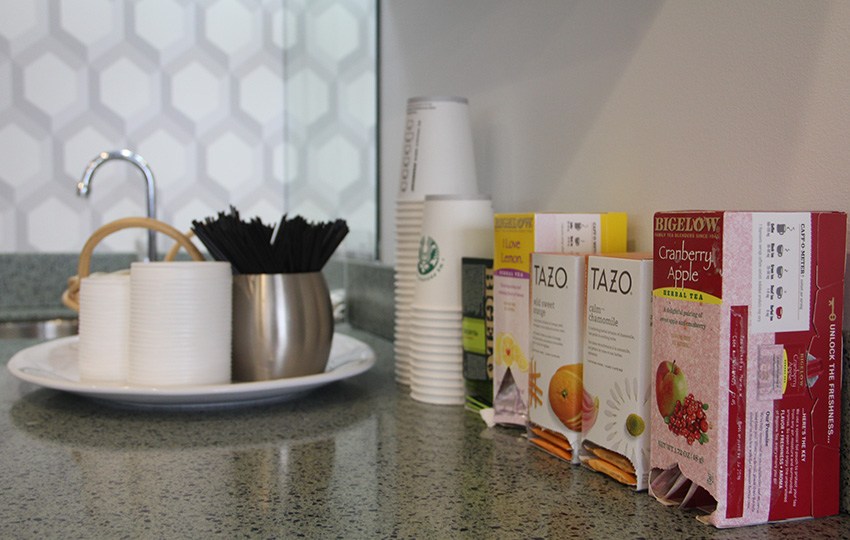 Assortment of teas in dental waiting area